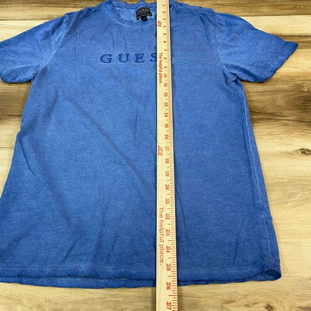 GUESS T-Shirt Mens XS Embroidered Logo Streetwear Heathered Blue Casual Tee - Picture 4 of 7